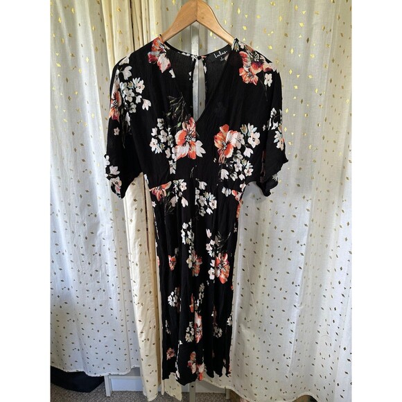Lulus Staying Cool Black Floral Crinkle Print Culotte Side Slits Jumpsuit S - Picture 4 of 8